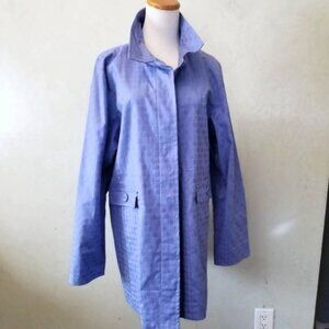 Denim & Co light blue polka dot trench coat women's size Large (54)